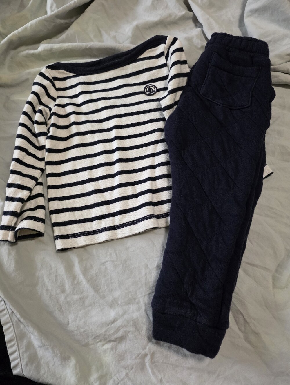 Petit Bateau Kids Navy and White Striped Long-Sleeve Set
